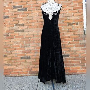 VTG  Loralie Original Black Velour Hi-Low Gown – Rhinestone & Lace Bust | S FIT